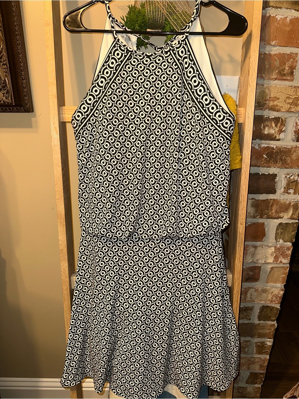 Sandra Darren Black and White Geometric Halter Dress